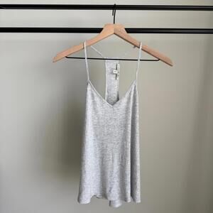 Express Light Gray Ribbed Strappy Tank Top – Relaxed Fit – Size Small